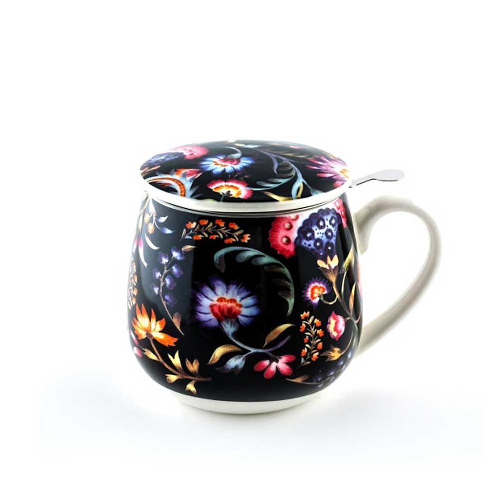 Κούπα new bone china 430 ml με σουρωτήρι – μαύρη