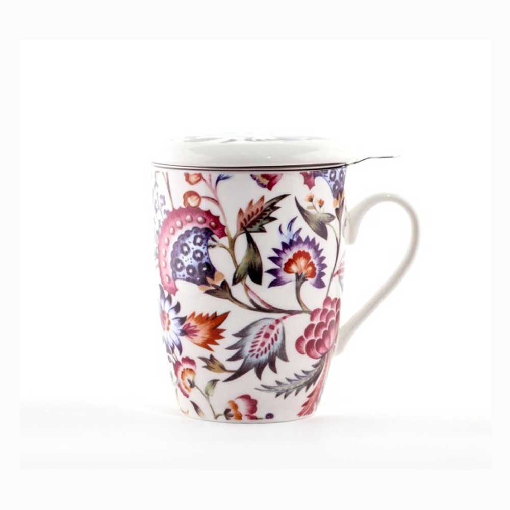 New bone china mug with strainer, floral – 360 ml