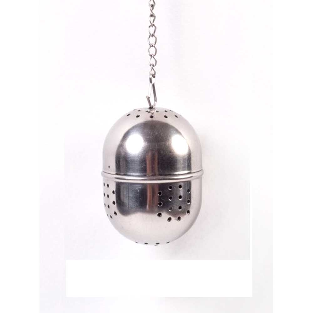 Egg-shaped stainless steel tea infuser with chain