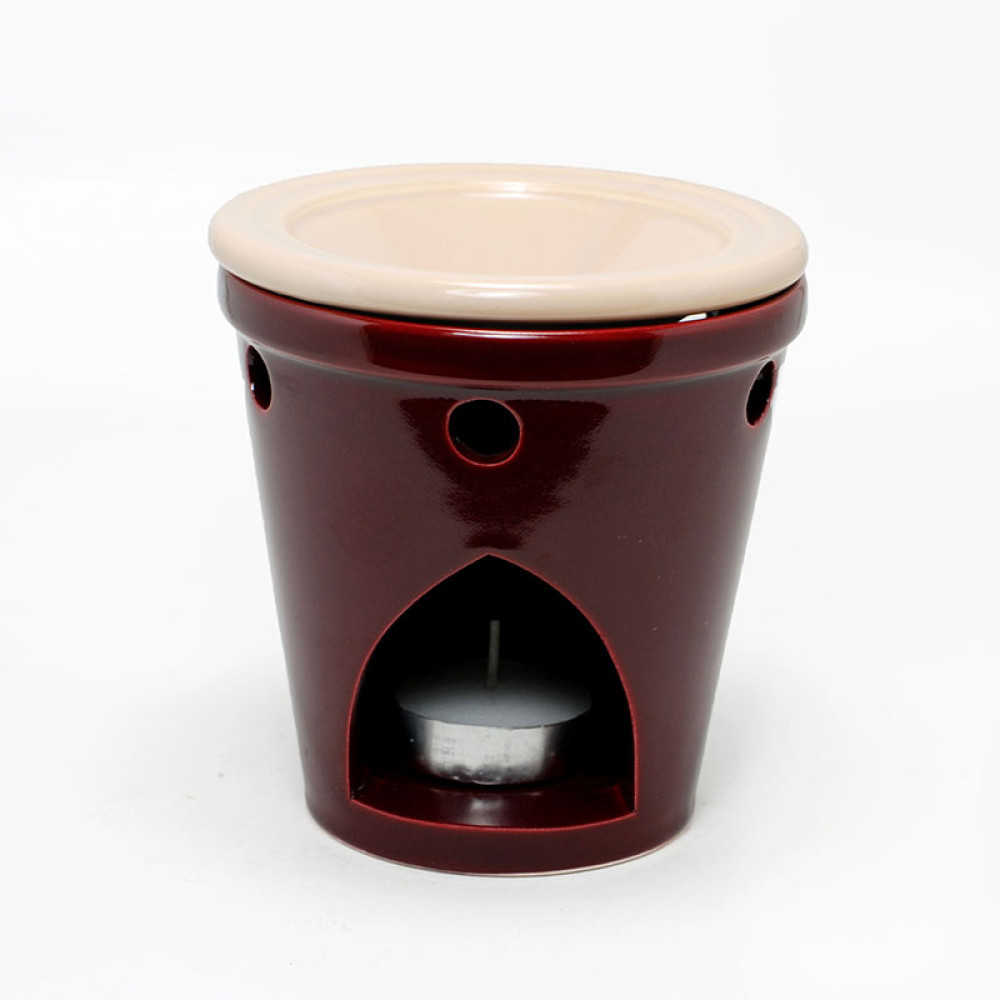 Ceramic essential oil burner, burgundy