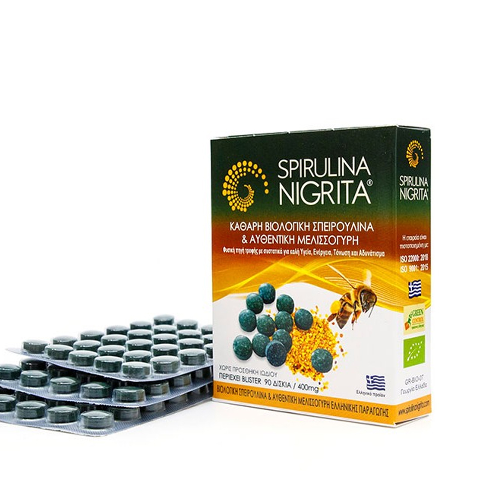 Organic spirulina from Serres with bee pollen, 90 tablets